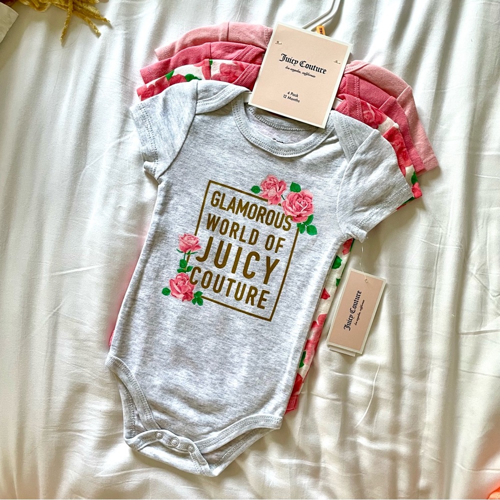 NWT Girls JUICY COUTURE 4-pack Onesies, 12M
